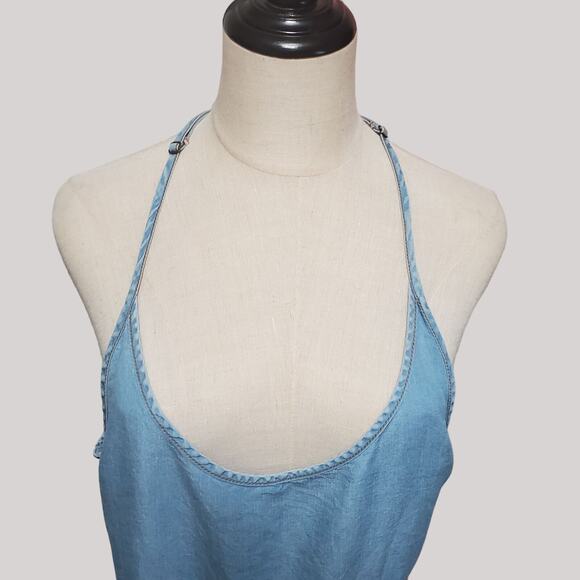 Wild Blue Sadie Robertson Sundress Denim Bodice Smocked Back Floral Size L - Picture 5 of 6